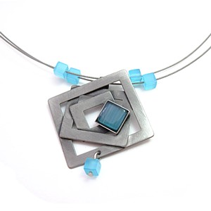 Square all-silvertone Multi-wire Necklace - Blue Catsite